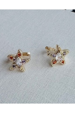 Mini Taşlı Yıldız Küpe Çok Renkli