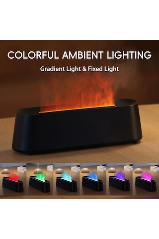 Uçucu Yağ Difüzör, Şömine Ateş Alevi Aromaterapi Difüzör, 250ml Serin Sis Nemlendirici, 7 Renkli Işıklı Aroma Difüzör, Uzaktan Kumanda, Zamanlayıcı Ve Otomatik Off, Oda Siyah