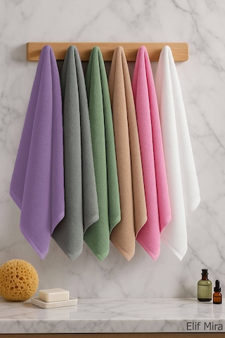 6 Lı Softtouch El Yüz Banyo Havlusu Seti %100 Pamuklu 50x90 Cm Mor