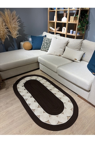 Mavaux Cookie Jüt Hasırlı El Örgüsü Kilim Kahverengi - Krem
