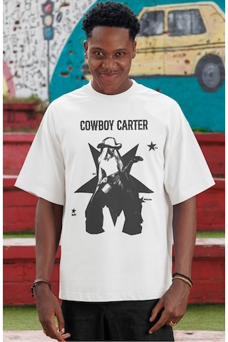 Sevbano Cowboy Carter Beyonce Şarkıcı Ön Baskılı Unisex Oversize Tişört Beyaz