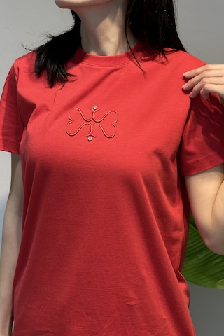 Missemramiss Pamuklu Nakışlı Tshirt Tunik 5360 Kırmızı