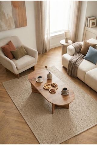 Modern Oval Orta Sehpa Minimal Ahşap Salon Sehpası Şık Tasarım Atlantik Çam