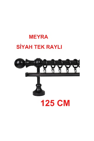Meyra Demonte Başlıklı Ahşap Rustik Perde Askısı - Tek Raylı -siyah 125 Cm Siyah