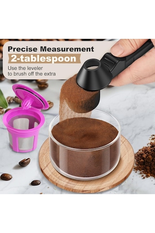 Ximistore9 Kahve Filtre Huni Ve Kaşık Seti, Yeniden Kullanılabilir K-kapsüllere Doluşturmak İçin, Taşaklı Tutma Deliği, Sızıntı Yok, Siyah Abs Malzeme Siyah