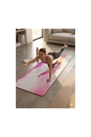 Taşıma Çantalı Pembe Desenli Kaymaz Tpe Yoga Matı & Egzersiz Minderi - 6mm Kalınlık