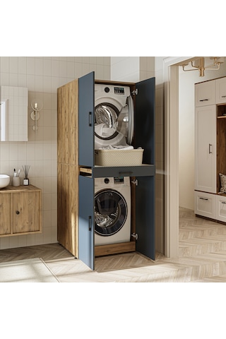 Banyo Dolabı Kapaklı Çamaşır Ve Kurutma Makine Dolap 70x185 Cm Atlantik Çam - Antrasit
