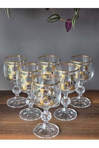 Fermato 6 'lı 24k El İşçiliği - Gerçek Altın İşlemeli 150 Cc'lik Kahve Yanı Kristal Bardak Horse Mix Çok Renkli