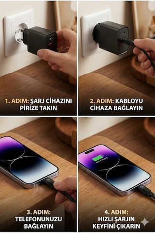 4 İn 1 Hızlı Şarj Seti 38w Çift Portlu Adaptör & Çok Başlıklı Örgü Kablo Lightning/type-c/usb