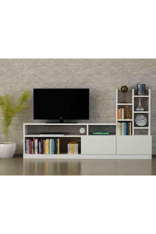 Dekorister Dolunay Kitaplıklı Tv Ünitesi Beyaz