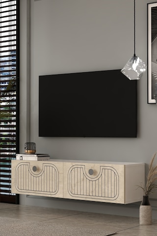 120dhdtda3btg Hera Lazer Desenli Duvara Monte Tv Sehpası Beyaz-traverten-gümüş