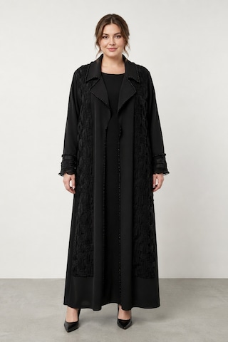 Bihan Store Kadın Battal Beden İçi Askılı Elbiseli Tam Boy Abaya Takım Y26.7386 - Siyah