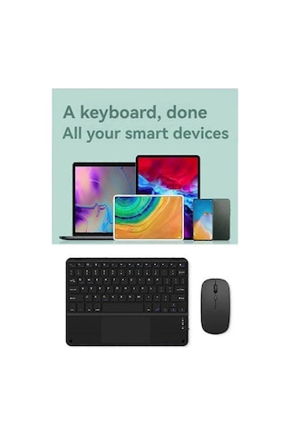 Pc Tablet Oyun Klavyesi İçin Fareli Dokunmatik Yüzeyli Bluetooth Klavye Kablosuz Klavye Beyaz