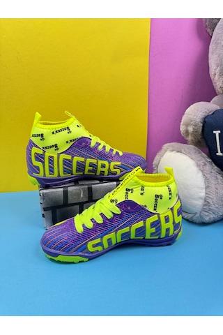Erkek Çocuk Halısaha Çoraplı Çivisiz Futbol Spor Ayakkabısı F35hs Mor-sarı