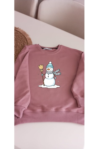 Kız Çocuklar İçin Kardan Adam Baskılı Pudra Rengi Sweatshirt Pudra Kız Çocuklar İçin Kardan Adam Baskılı Pudra Rengi Sweatshirt Pudra