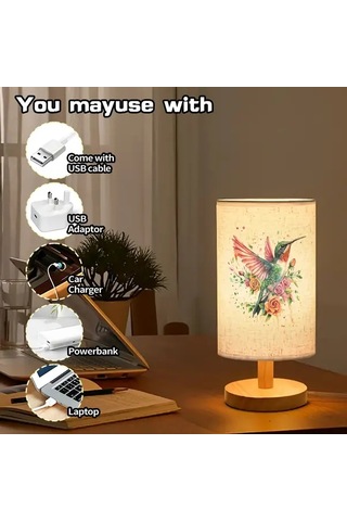 Willowhaven 24x10 Çiçek Dalı Kuş Baskılı Nordic Ahşap Renk Masa Lambası Yatak Odası Ve Ofis İçin Usb Led Işık Ahşap