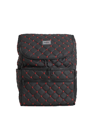 Kapitone Desenli Anne/bebek Bakım Çantası-kırmızı Nakışlı-zeybe Siyah