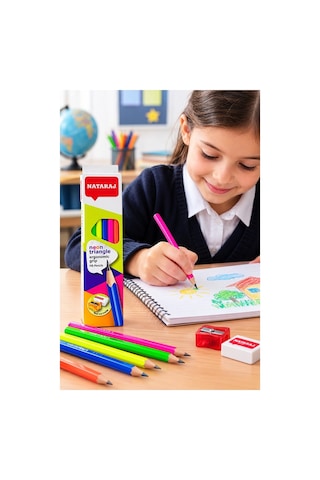 Kurşun Kalem Hb 1 Düzine Kalemtraş Silgi Hediyeli Nataraj Kurşun Kalem Neon Renk 1 Düzine Çok Renkli