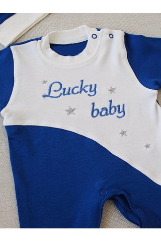 Veraura Lifestyle 0-3 3-6 Ay Lucky Baby Nakışlı Es Çizgi Boy Şapkalı Erkek Bebek Tulumu Lacivert