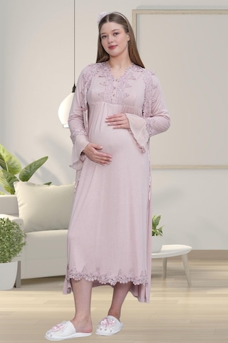 Mecit 1518 Gül Kurusu Sabahlıklı Lohusa Gecelik Takım