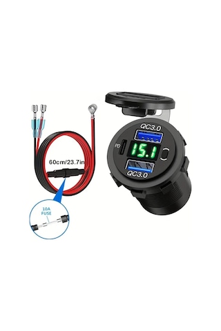Boatshop1 Üç Arayüzlü Usb Type-c Qc3.0 Pd3.0 Uyumlu Led Ekranlı Yeşil Işık Çizgili Araba Şarj Cihazı 12v 24v Araçlar İçin