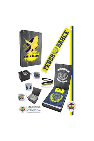 Fenerbahçe Lisanslı Established 1907 Fb Şal Atkı Kupa Ve Bileklik Set Hediyelik Kutulu Sarı - Lacivert