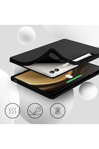 Samsung Galaxy Uyumlu Tab S10 Plus X820 12.4 İnç Kılıf Premium Silikon Kalem Bölmeli Smart Case Kapaklı Kılıf
