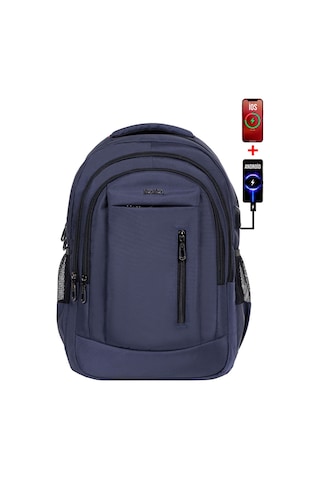 Dada Lacivert Okul Sırt Çanta 15,6 inç Büyük Boy Usb Type-c Su Geçirmez Kumaş Lise Üniversite