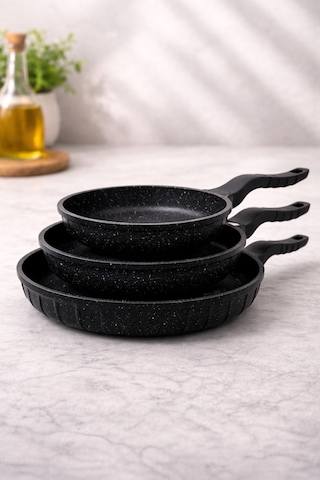 Line 3 Parça Döküm Tava Set 20/24/28 Cm Yapışmaz Siyah