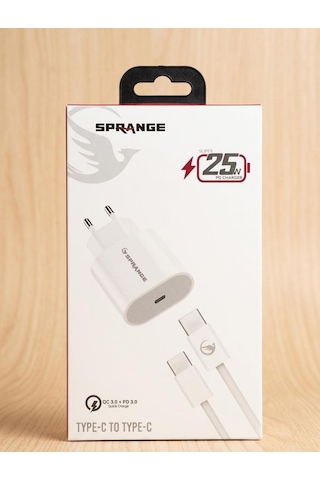 Sprange P-t18 25w Type-c Hızlı Şarj Cihazı Adaptör Ve Type-c To Type-c Kablo Seti Pd 3.0 + Qc 3.0