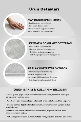 Yıkanabilir Kaymaz Taban Dijital Baskılı Halı Ve Yolluk Leke Tutmaz Salon & Mutfak Halısı - 1077 Gri