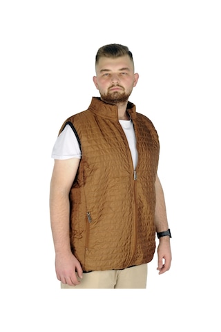 Mode Xl Büyük Beden Erkek Yelek Kapitone Yakalı 22601 Kahverengi 001