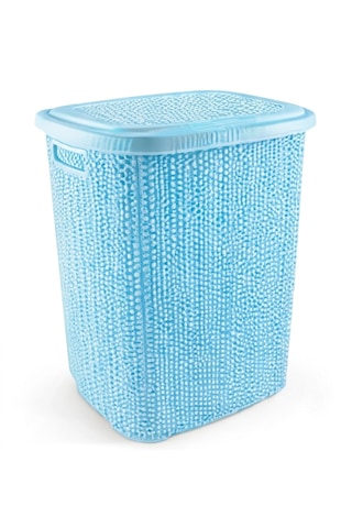 Hubrendy Çer Kirli Çamaşır Sepeti Kapaklı 65 Lt Örgü Desenli Plastik Çamaşır Sepeti Banyo Sepeti - M Diğer