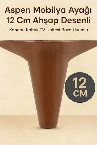 Aspen Mobilya Ayağı 12 Cm Ahşap Desenli Kanepe Koltuk Tv Ünitesi Baza Uyumlu Kahverengi