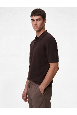 Koton Regular Fit Viskon Polo Yaka Kısa Kollu Triko Tişört Kahverengi 6sam70038ht Kahve