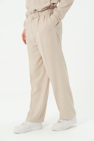 Erkek Yıkamalı Keten Bol Paça Pileli Yeni Sezon Pantolon Bej