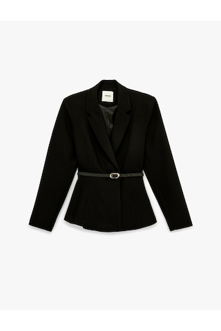 Koton Kemer Detaylı Uzun Kollu Peplum Kruvaze Yaka Blazer Ceket Siyah 6sak50072uw