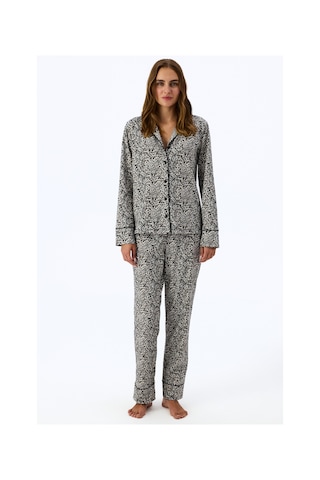 Penti Ekru Noir Garden Leopar Desenli Uzun Kollu Gömlek Pantolon Pijama Takımı Ecru