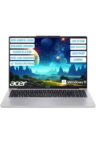 Acer AL16-52P-55S2 NX.J23EY.001 i5-1334U 8 GB 512 GB SSD 16" W11H Dizüstü Bilgisayar