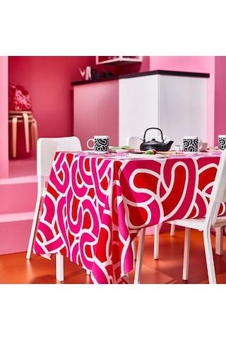 Ikea Sötrönn Masa Örtüsü 145 X 240 Cm Beyaz - Pembe - Kırmızı Çok Renkli