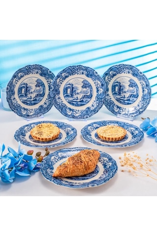 Fecra Vintage Blue 6 Parça Pasta Tabağı Seti