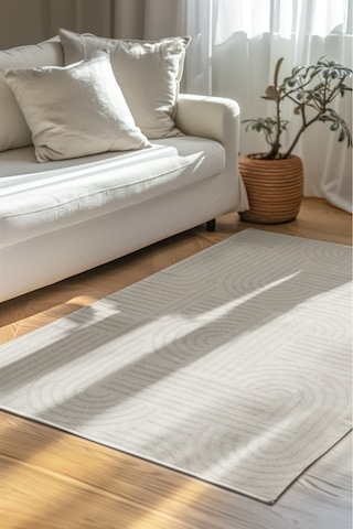 Revna Ekru Yıkanabilir Halı Kaydırmaz Tabanlı Pamuk Dokuma Salon Mutfak Koridor İçin Ekru