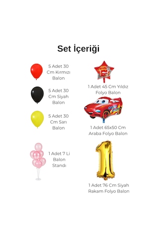 4 Yaş Yarış Arabası Temalı Gold Rakamlı Balonlu Doğum Günü Süsleme Çok Renkli