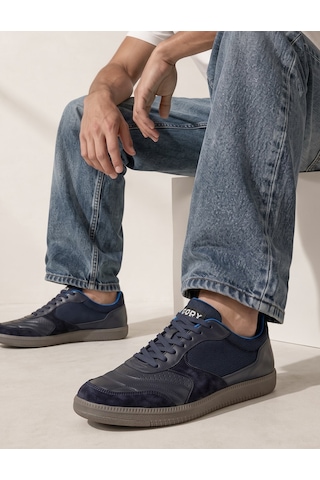 Cabani Lacivert Hakiki Deri Erkek Casual Sneaker