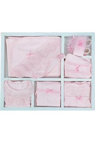 Aykor Tekstil Kız Bebek Yenidoğan Dantel Güpürlü 10 Lu Hastane Çıkış Set Pembe