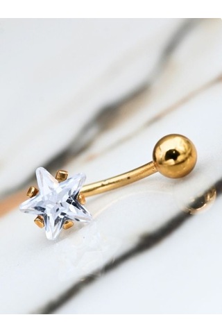 Gold Yıldız Zirkon Taş 8 Mm Zirkon Taş 316l Cerrahi Çelik Göbek Piercing-gbkpr66 Çok Renkli