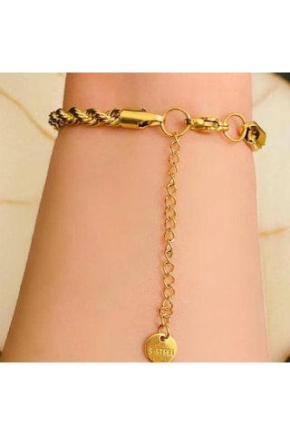 Gold Burgu Çelik Bileklik 4 Mm Şık Tasarım Ayarlanabilir Unisex Bileklik Sarı