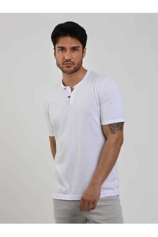 Dufy Beyaz Erkek Slim Fit Düz Düğmeli O Yaka Kazak - 104626-beyaz Beyaz