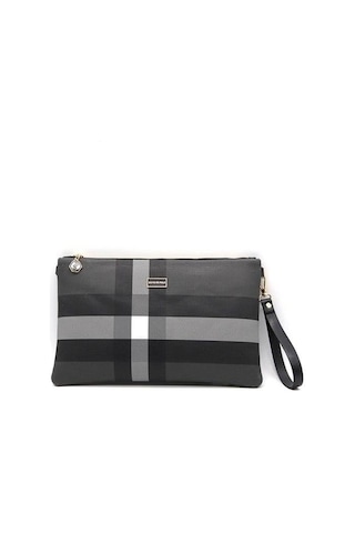 Silver Polo Siyah - Siyah Ekose Kadın Portföy Ve Clutch El Çantası Sp1034