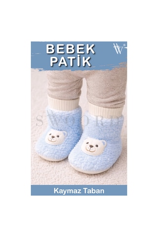 Swoord Peluş Astarlı Ve Yüzeyli Kaydırmaz Taban Çocuk Patik Çocuk Panduf Mavi